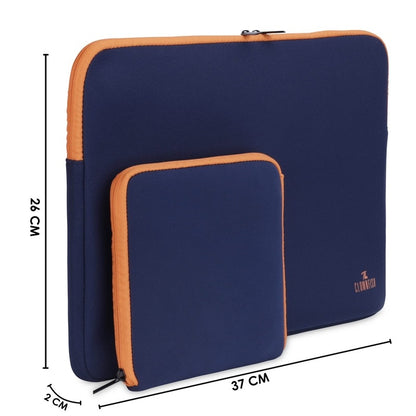 The Clownfish Jawa Series Neoprene Unisex 13 inch Tablet Case Laptop Sleeve Laptop Case Slipcase with Zip Pouch (Navy Blue with Orange Top Piping)