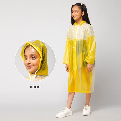 THE CLOWNFISH Drip Dude Longcoat - 100% Waterproof | Adjustable Hood | Age 5-6 Years | Lemon Yellow