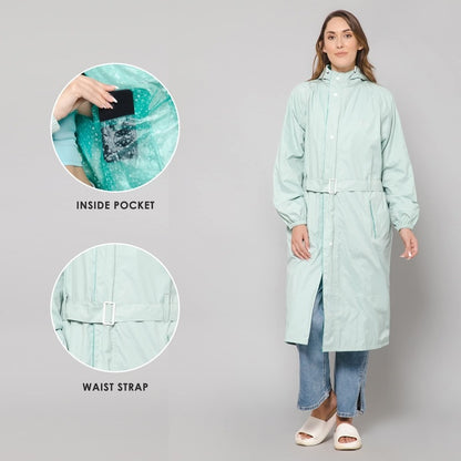 THE CLOWNFISH Polyester Raincoats For Women Rain Coat For Women Longcoat Raincoat For Ladies Waterproof Reversible Double Layer. Aquashield Series (Pista Green, X-Large)