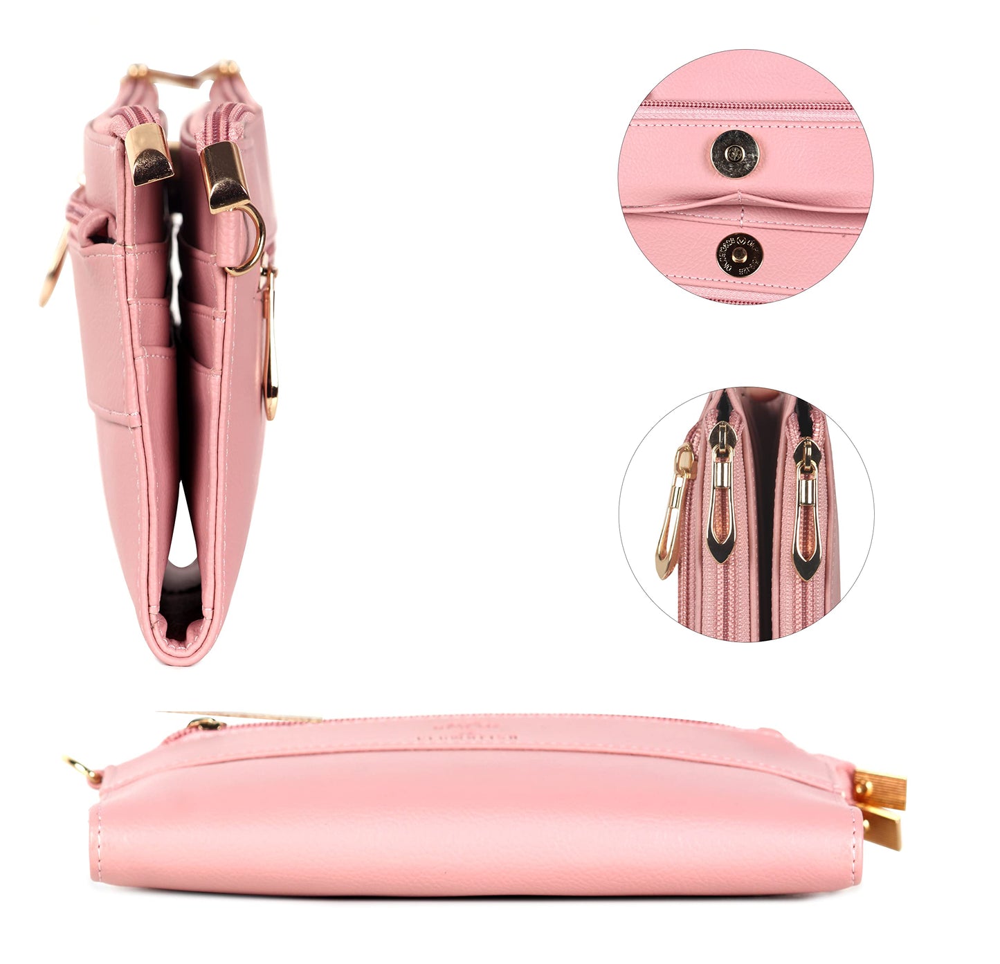 THE CLOWNFISH Priscilla Collection Womens Wallet Clutch Sling Bag Ladies Purse with Multiple Card holders (Pink)