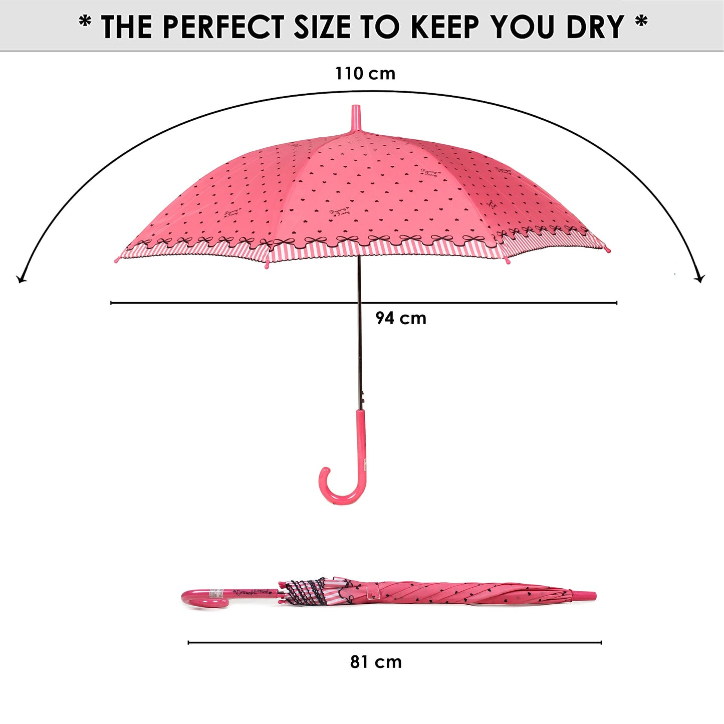 THE CLOWNFISH Umbrella 2 Fold Auto Open Waterproof Pongee Umbrellas For Men and Women (Heart Print- Blush Pink)