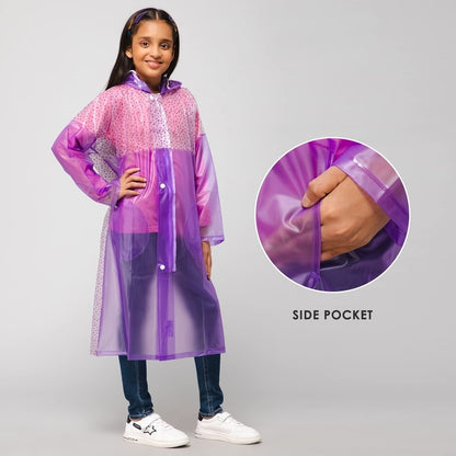 THE CLOWNFISH Drip Dude Series Unisex Kids Waterproof Single Layer PVC Longcoat/Raincoat with Adjustable Hood. Age-4-5 Years (Purple)