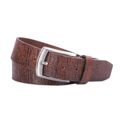 THE CLOWNFISH Men's Genuine Leather Belt with Textured Design- Tan (Size-40 inches)