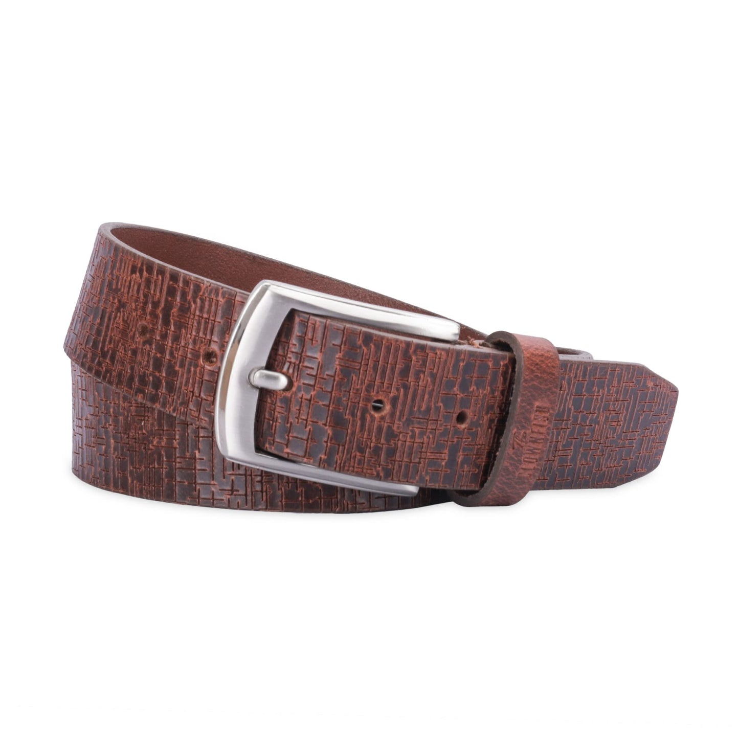 THE CLOWNFISH Men's Genuine Leather Belt with Textured Design- Tan (Size-36 inches)