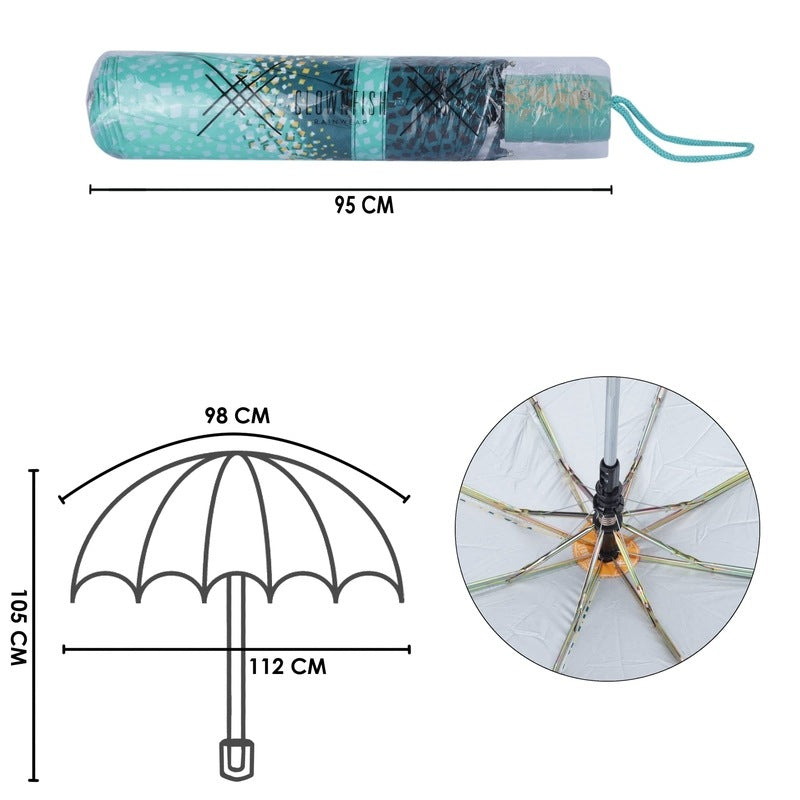 THE CLOWNFISH Umbrella 3 Fold Auto Open Waterproof Pongee Double Coated Silver Lined Umbrellas For Men and Women (Printed Design- Pistachio Green)