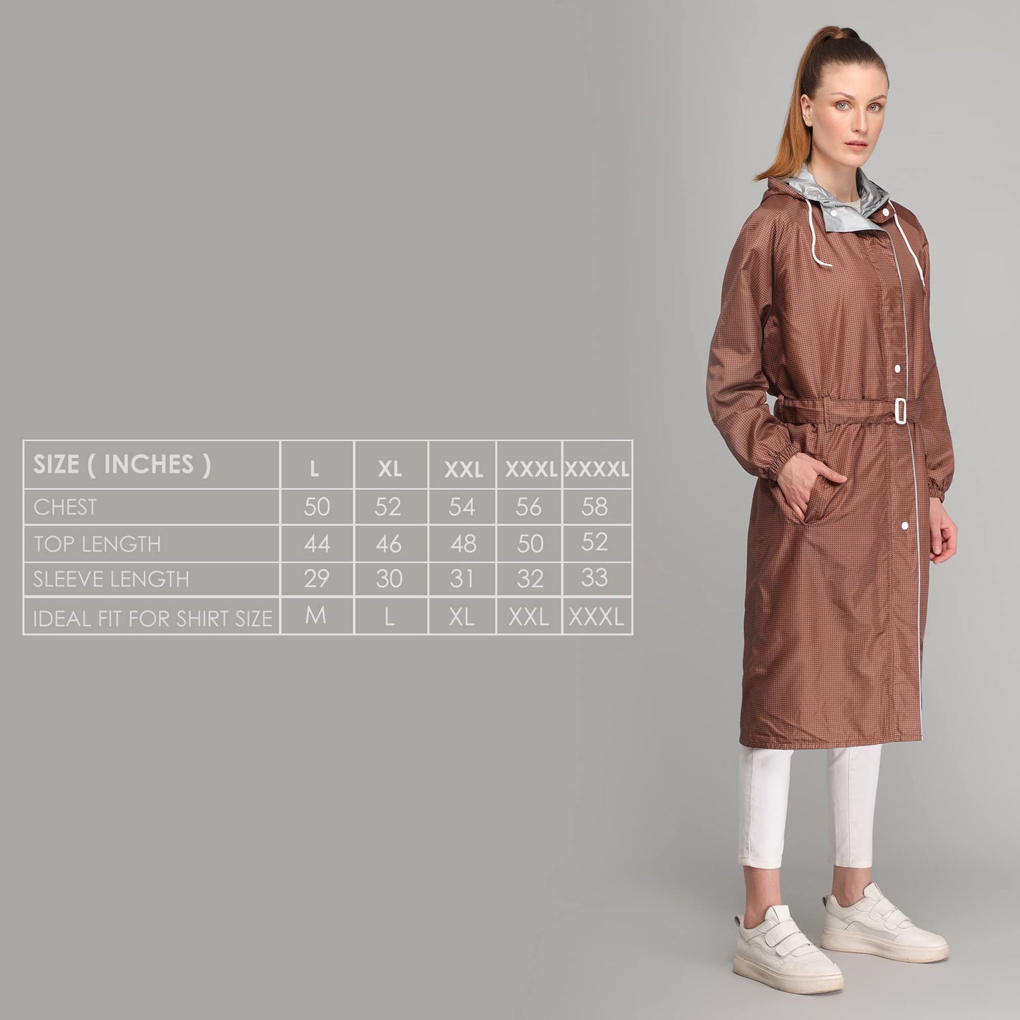THE CLOWNFISH Polyester Long Length Raincoats For Women Waterproof Reversible Double Layer. Brilliant Pro Series (Brown, 2XL)