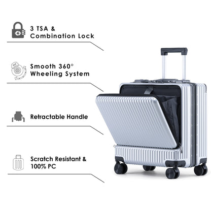 THE CLOWNFISH JetSetter Series Carry-On Luggage PolyCarbonate Hard Case Suitcase Eight Spinner Wheel 14 inch Laptop Trolley Bag with TSA Lock & USB Charging port- Grey (47 cm-18.5 inch)