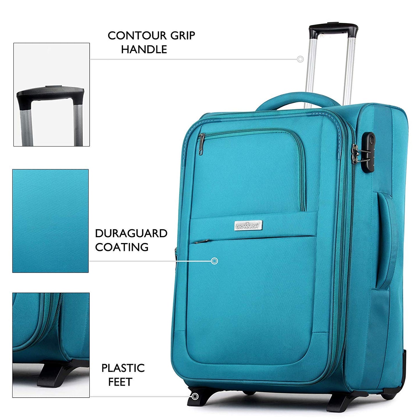 THE CLOWNFISH Tourer Series Polyester 28 Inch Turquoise Softsided Suitcase Luggage Trolley Bag