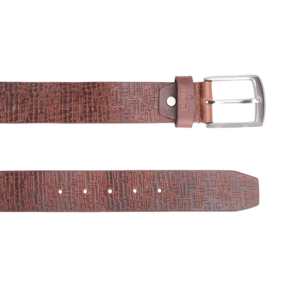 THE CLOWNFISH Men's Genuine Leather Belt with Textured Design- Tan (Size-40 inches)