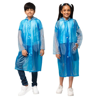 THE CLOWNFISH Shower Saver Series Unisex Kids Waterproof Single Layer PVC Longcoat/Raincoat with Adjustable Hood. Age-5-6 Years (Sky Blue)