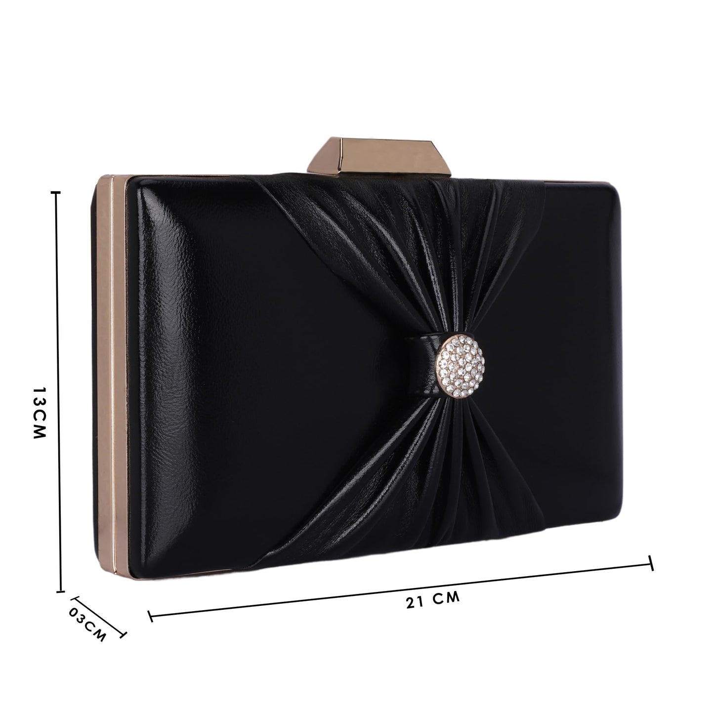 THE CLOWNFISH Ritzy Collection Faux Leather Womens Party Clutch Ladies Wallet with Chain Strap Evening Bag with Fashionable Button Closure (Black)