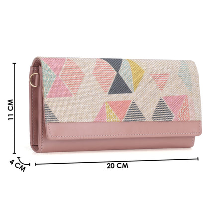 THE CLOWNFISH Women Erika Printed Handicraft Fabric & Vegan Leather Ladies Wallet Purse Sling Bag With Multiple Card Slots & Shoulder Belt (Multicolour)