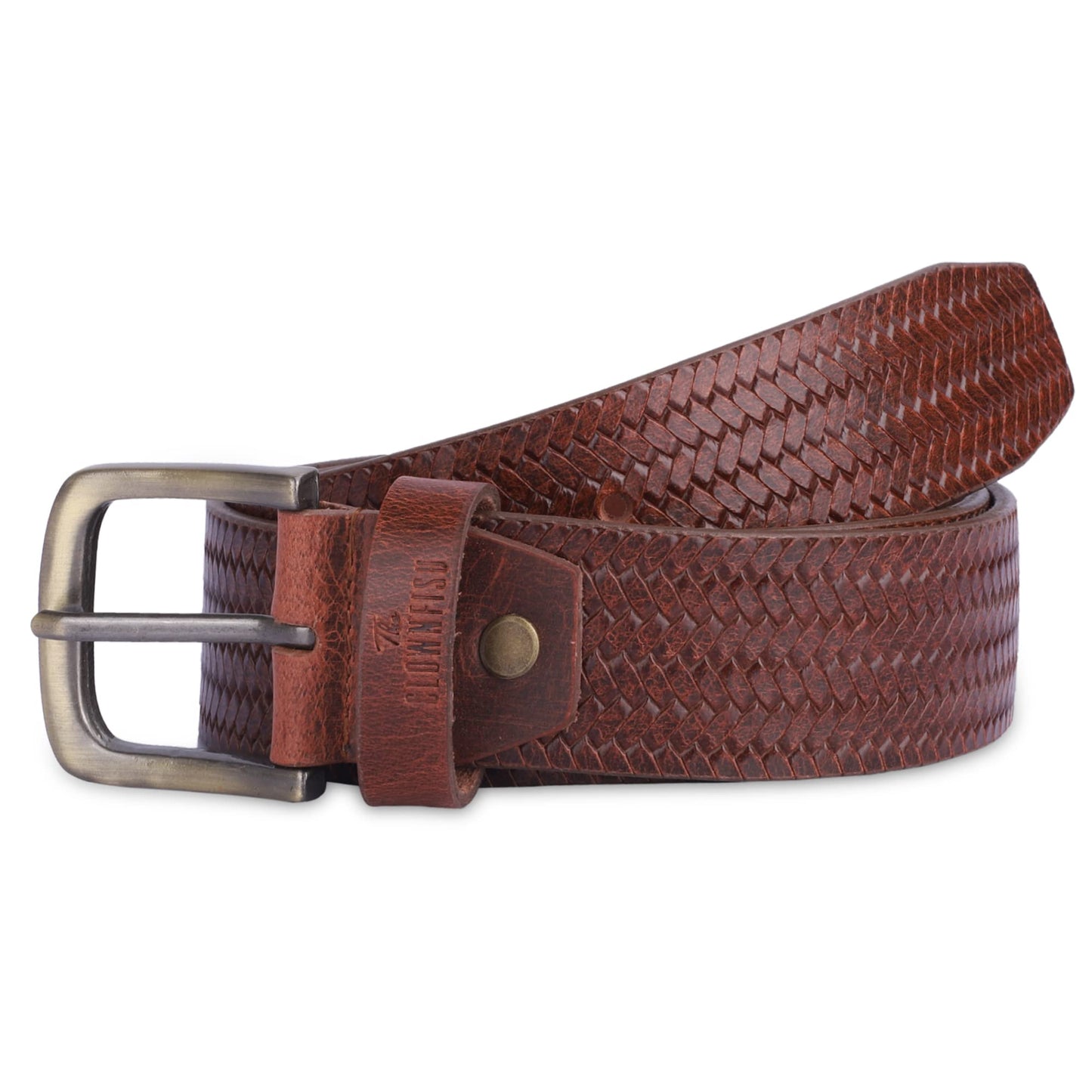 THE CLOWNFISH Men's Genuine Leather Belt with Textured/Embossed Design-Tan (Size-32 inches)