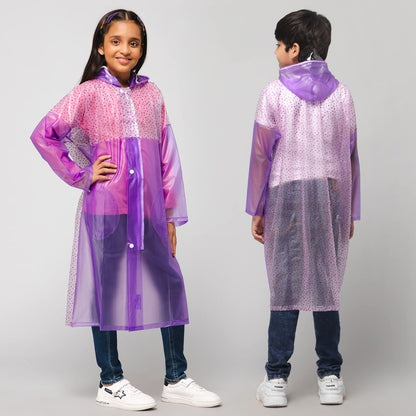 THE CLOWNFISH Drip Dude Series Unisex Kids Waterproof Single Layer PVC Longcoat/Raincoat with Adjustable Hood. Age-4-5 Years (Purple)