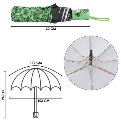 THE CLOWNFISH Umbrella Savior Series 3 Fold Auto Open Waterproof 190 T Polyester Double Coated Silver Lined Umbrellas For Men and Women (Floral- Dark Green)