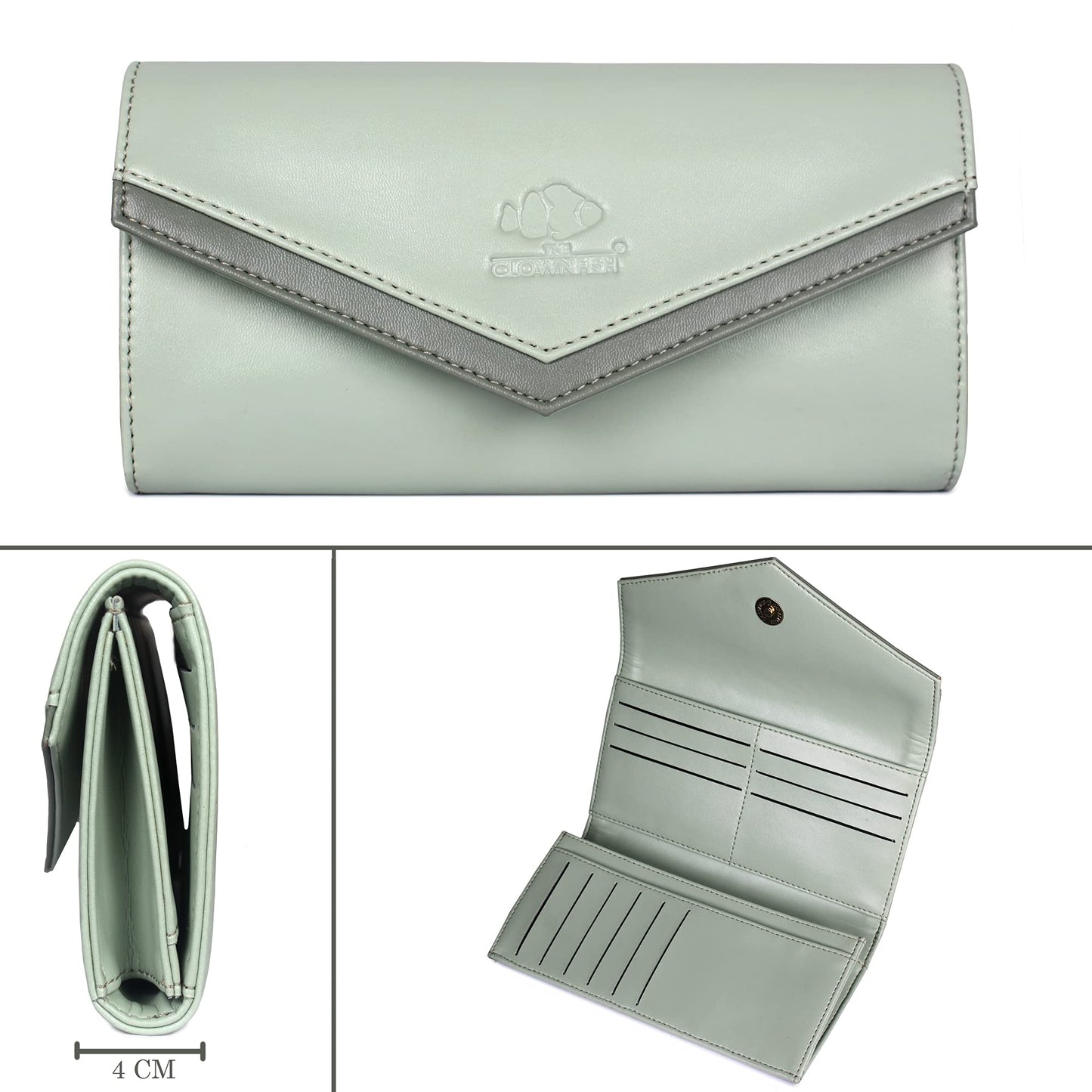 THE CLOWNFISH Lucia Collection Womens Wallet Clutch Ladies Purse with multiple card slots (Pistachio Green)