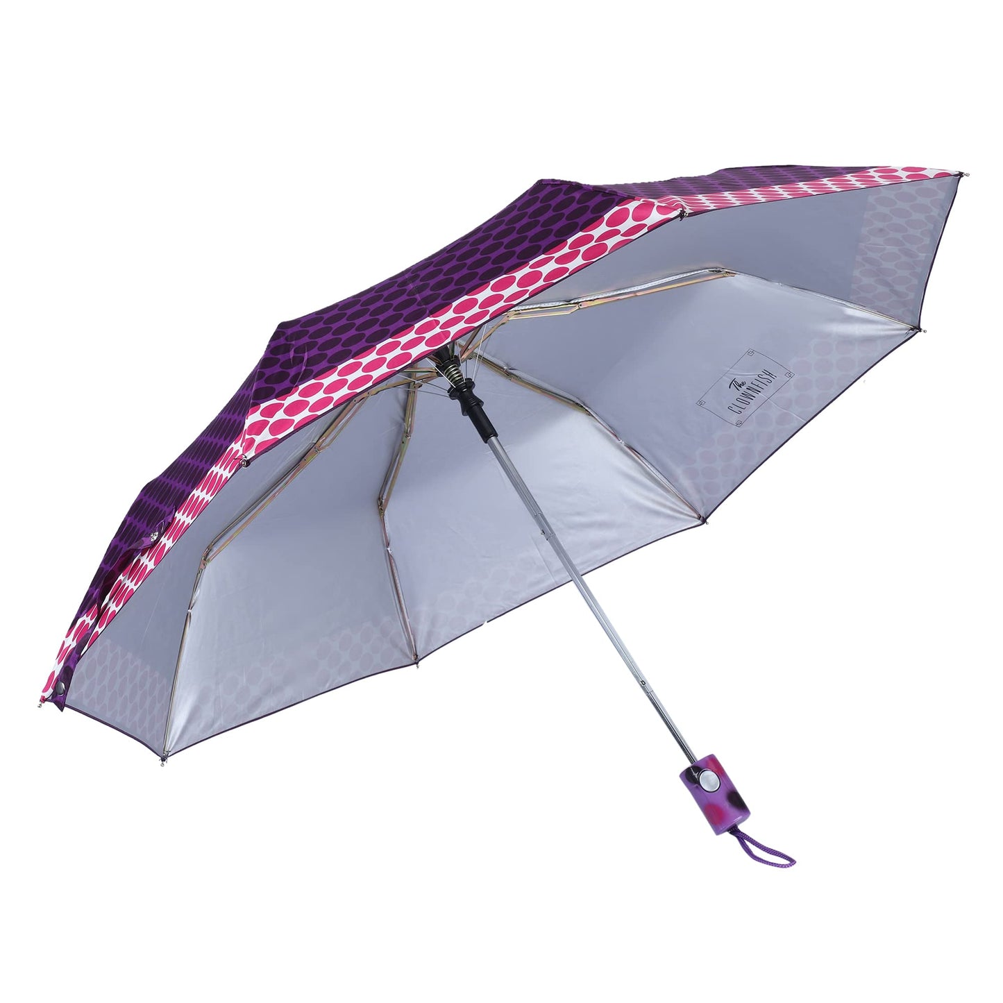 THE CLOWNFISH Umbrella 3 Fold Auto Open Waterproof Pongee Double Coated Silver Lined Umbrellas For Men and Women (Printed Design- Dark Pink)