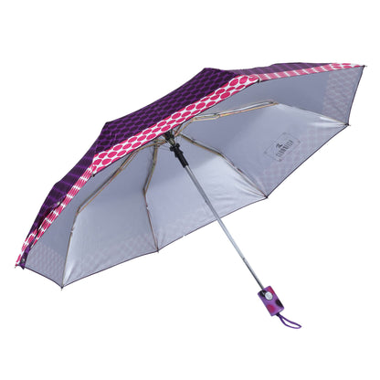 THE CLOWNFISH Umbrella 3 Fold Auto Open Waterproof Pongee Double Coated Silver Lined Umbrellas For Men and Women (Printed Design- Deep Magenta)