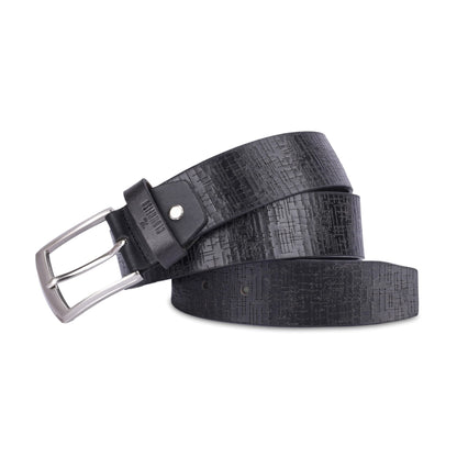 THE CLOWNFISH Men's Genuine Leather Belt with Textured Design- Black (Size-36 inches)