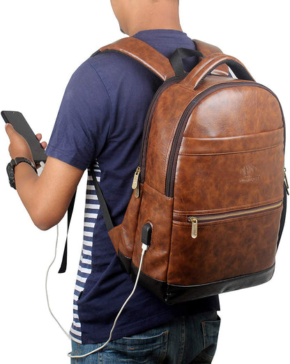 THE CLOWNFISH Sabre Unisex Faux Leather Chestnut Brown 15.6 inch Laptop Backpack | Casual Backpack | School Bag (Chestnut Brown)