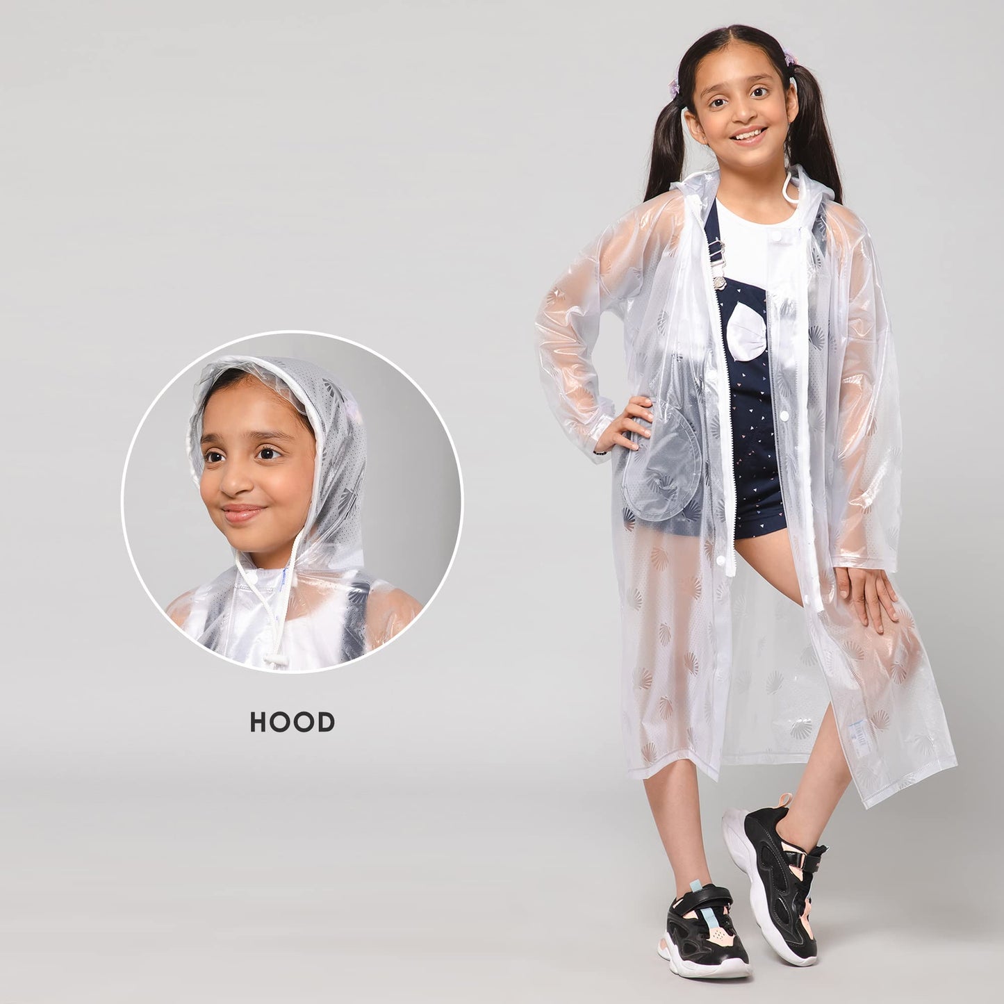THE CLOWNFISH Storm Shield Series Unisex Kids Waterproof Single Layer PVC Longcoat/Raincoat with Adjustable Hood. Age-11-12 Years (Transparent White)