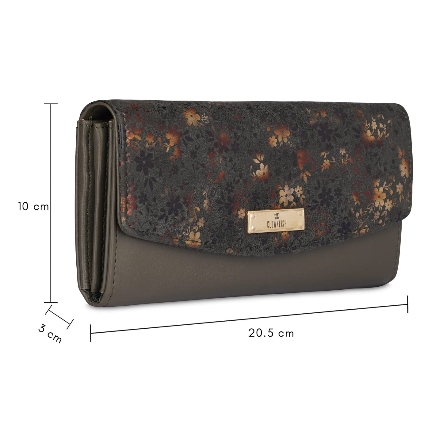 THE CLOWNFISH Jacinta Collection Womens Wallet Clutch Ladies Purse with Floral Design On Flap & Multiple Card Slots (Mehendi)