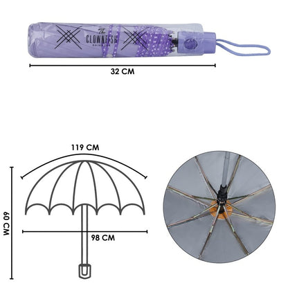 THE CLOWNFISH Umbrella Monochrome Series 3 Fold Auto Open Waterproof Water Repellent 190 T Polyester Double Coated Silver Lined Dotted Border Umbrellas For Men and Women (Lavender)