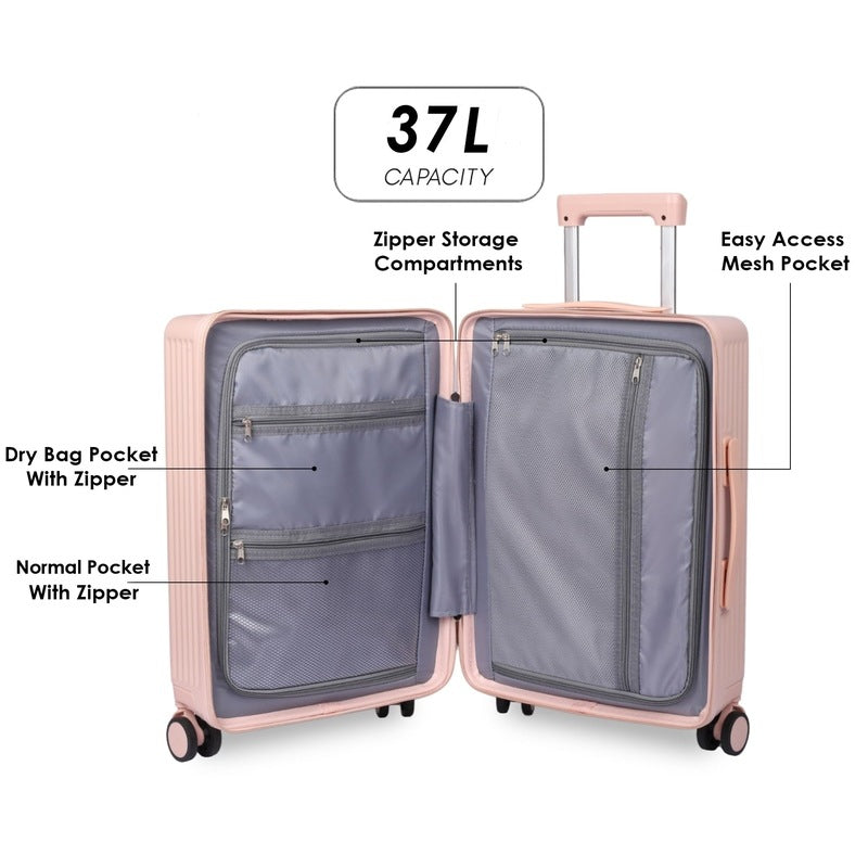 THE CLOWNFISH Cabin Trolley Bag | ABS/Polycarbonate | TSA Lock 8 Wheels 360 Rotation Cup Holder USB Port Laptop Compartment | Pink