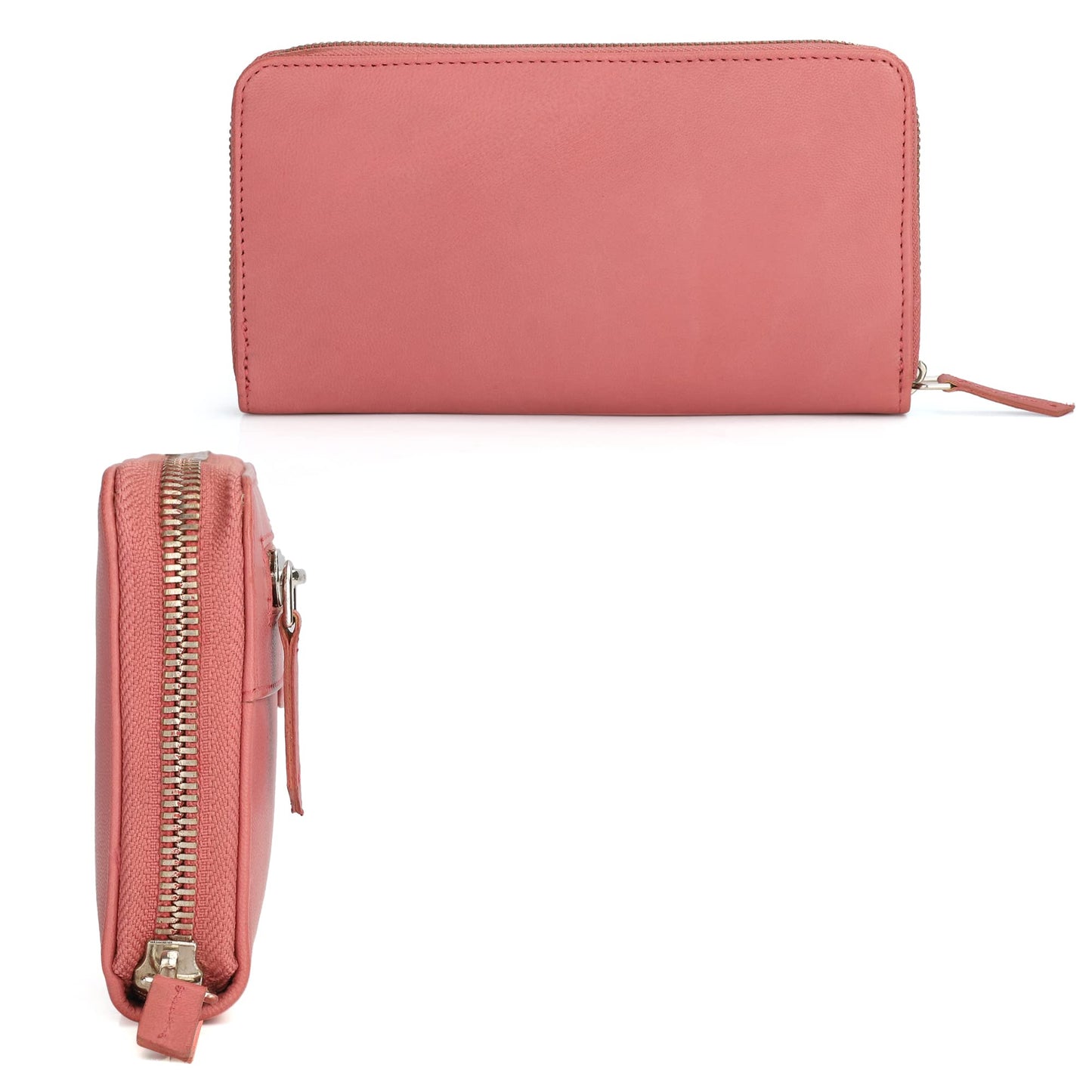 THE CLOWNFISH Eliana Collection Genuine Leather Zip Around Style Womens Wallet Clutch Ladies Purse with Card Holders (Pink)