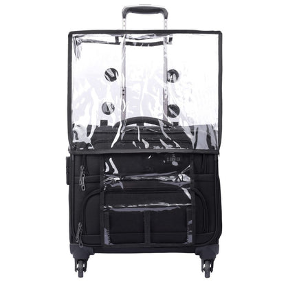 THE CLOWNFISH Wanderer Luggage Polyester Softsided Check-in Suitcase 4 Wheel Trolley Bag Laptop Roller Case with Transparent PVC Cover suitable for 17 inch Trolley (44 cms, Jet Black)