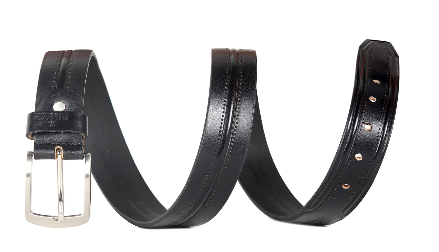 THE CLOWNFISH Men's Genuine Leather Belt with Textured/Embossed Design-Ebony (Size-32 inches)