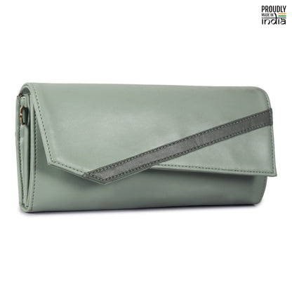 THE CLOWNFISH Ivana Series Womens Wallet Clutch Ladies Purse Sling Bag with multiple card slots (Pistachio Green)