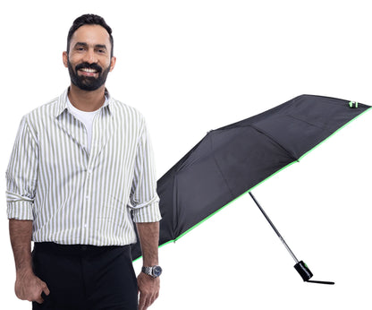 THE CLOWNFISH Umbrella Coloured Piping Series 3 Fold Auto Open Waterproof 190 T Polyester Double Coated Silver Lined Umbrellas For Men and Women (Coloured Piping-Parrot Green)