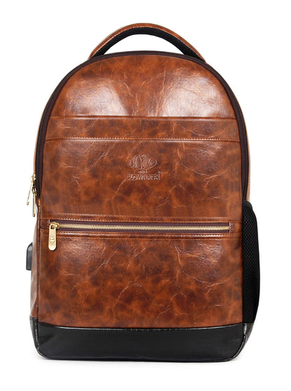 THE CLOWNFISH Sabre Unisex Faux Leather Chestnut Brown 15.6 inch Laptop Backpack | Casual Backpack | School Bag (Chestnut Brown)