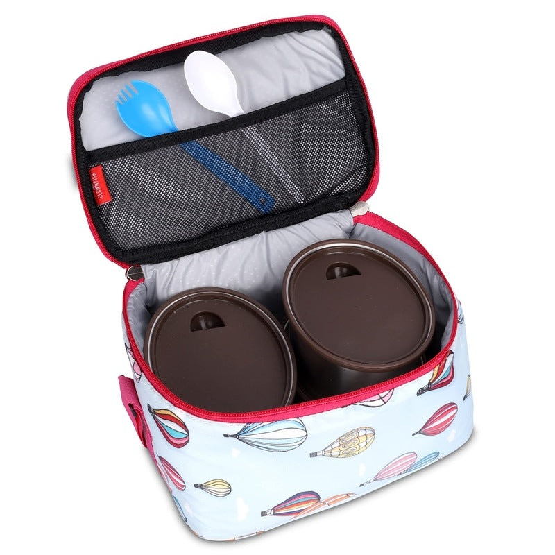 THE CLOWNFISH Snack Attack Series Polyester Printed Tiffin Carry Bag Lunch Bag Lunch Box Carrier Bag for School Picnic Travel Food Storage Bag (Sky Blue)