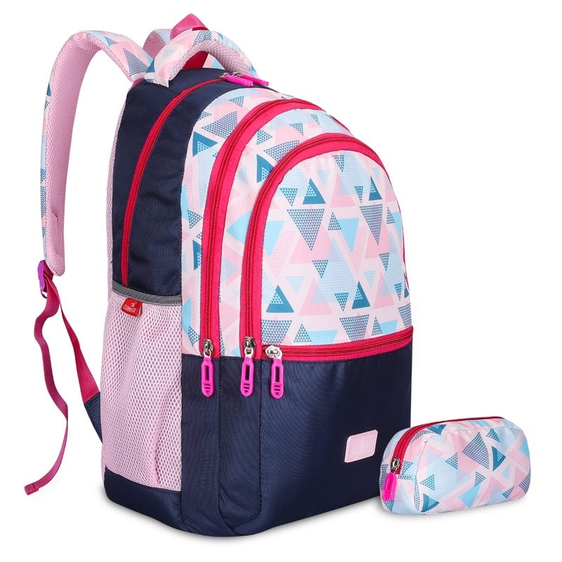 THE CLOWNFISH Edutrek Series Printed Polyester 36 L Standard Backpack With Pencil/Stationery Pouch School Bag Front Zip Pocket Daypack Picnic Bag For Boys & Girls, Age-10+ Years (Baby Pink)