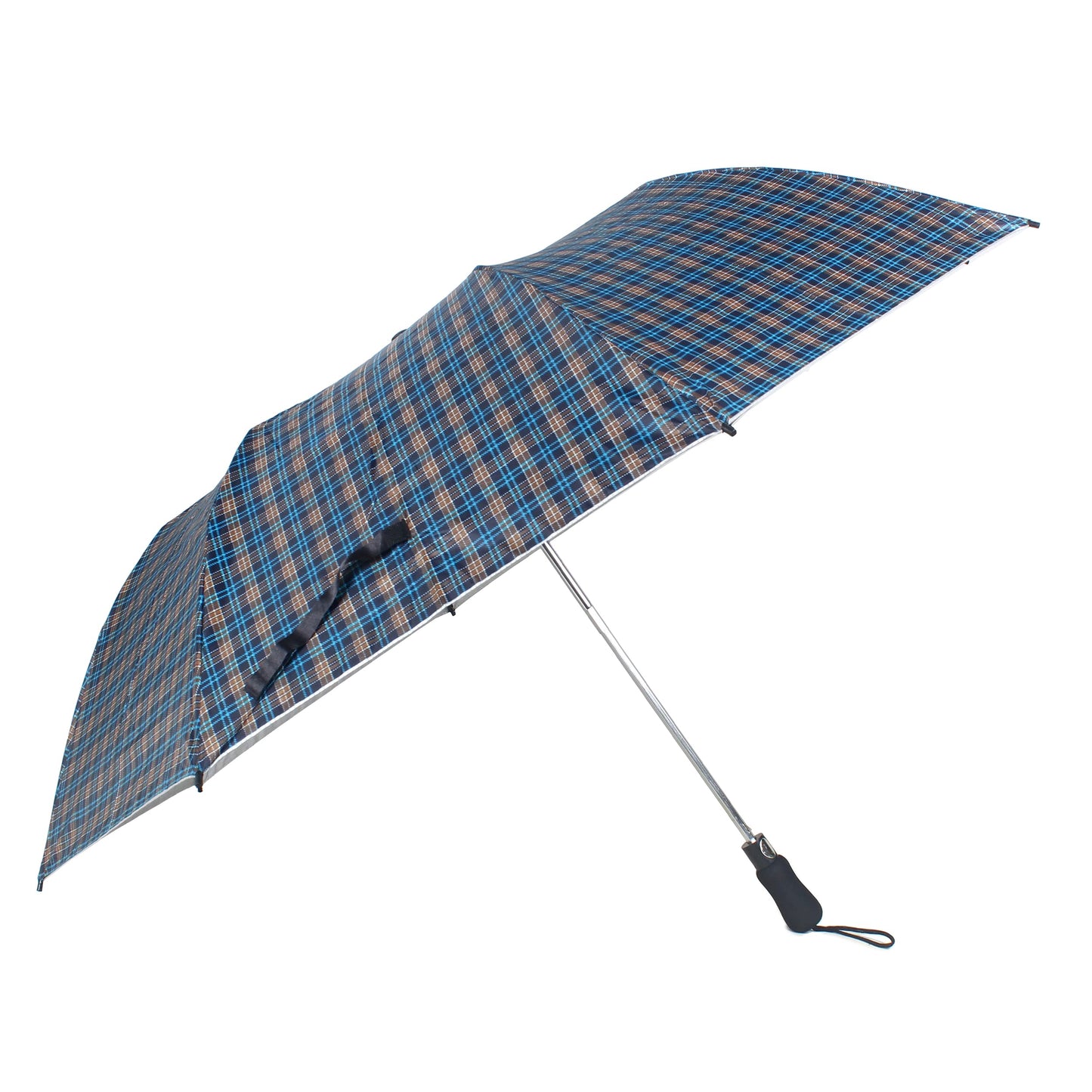 THE CLOWNFISH Umbrella 2 Fold Auto Open Waterproof Pongee Umbrellas For Men and Women (Checks Design- Peacock Blue)