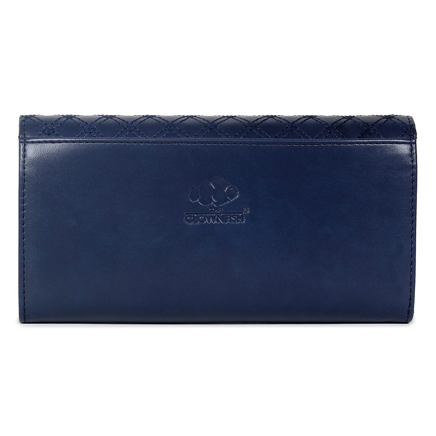 THE CLOWNFISH Helena Collection Womens Wallet Clutch Ladies Purse with Embroidery On Flap (Navy Blue)