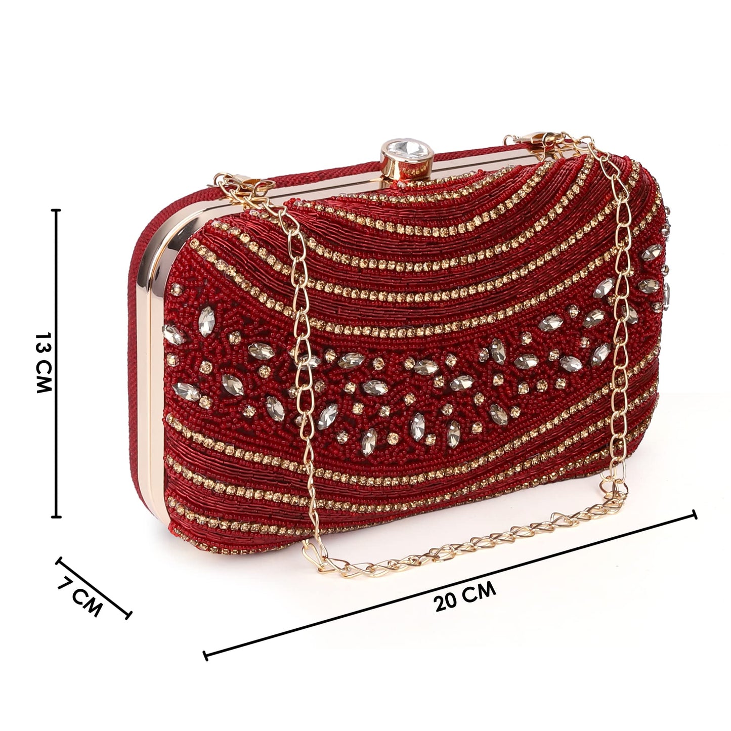 THE CLOWNFISH Emerald Collection Womens Party Clutch Ladies Wallet Evening Bag with Fashionable Round Corners Beads Work Floral Design (Maroon)