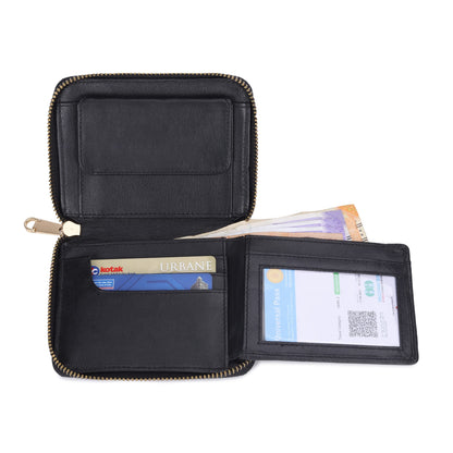 THE CLOWNFISH Zia Genuine Leather Bi-Fold Zip Around Wallet for Women with Multiple Card Slots & Coin Pocket (Black-1)