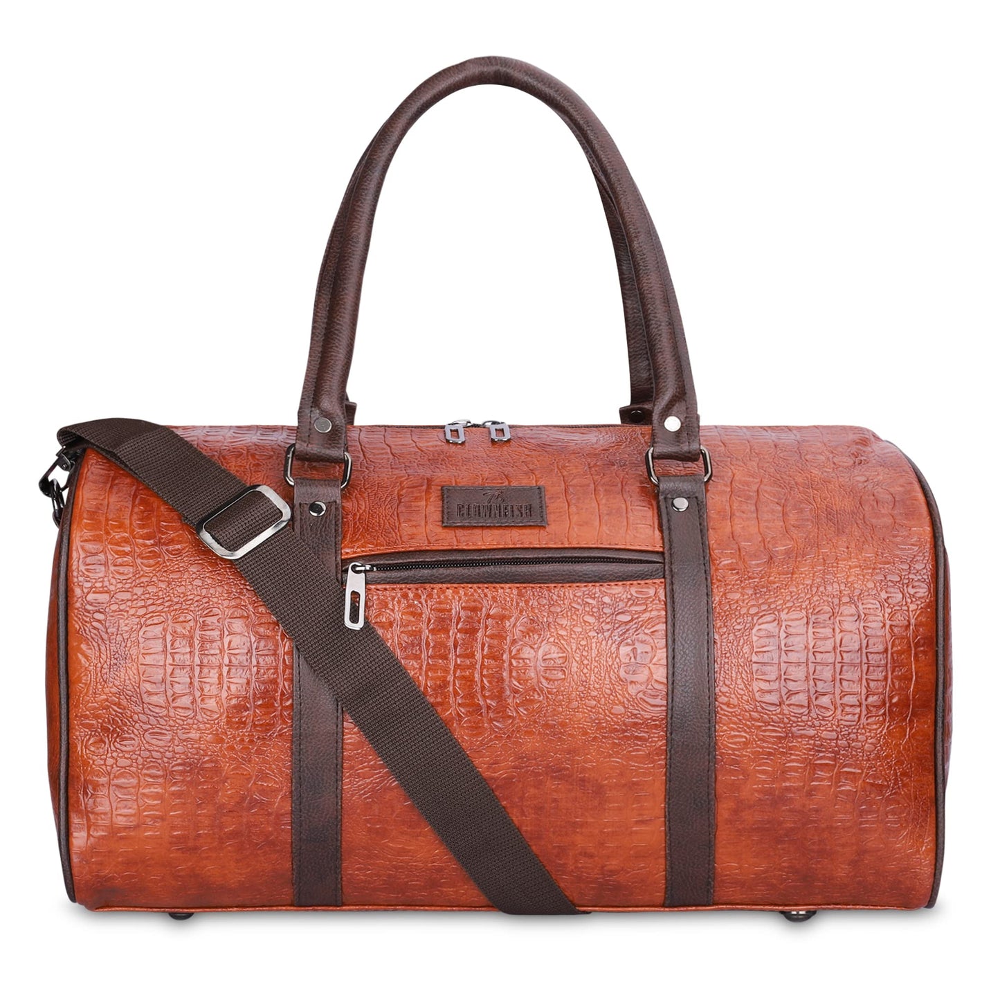 The Clownfish Expedition Series 29 litres Faux Leather Crocodile Finish Unisex Travel Duffle Bag Weekender Bag (Tan)