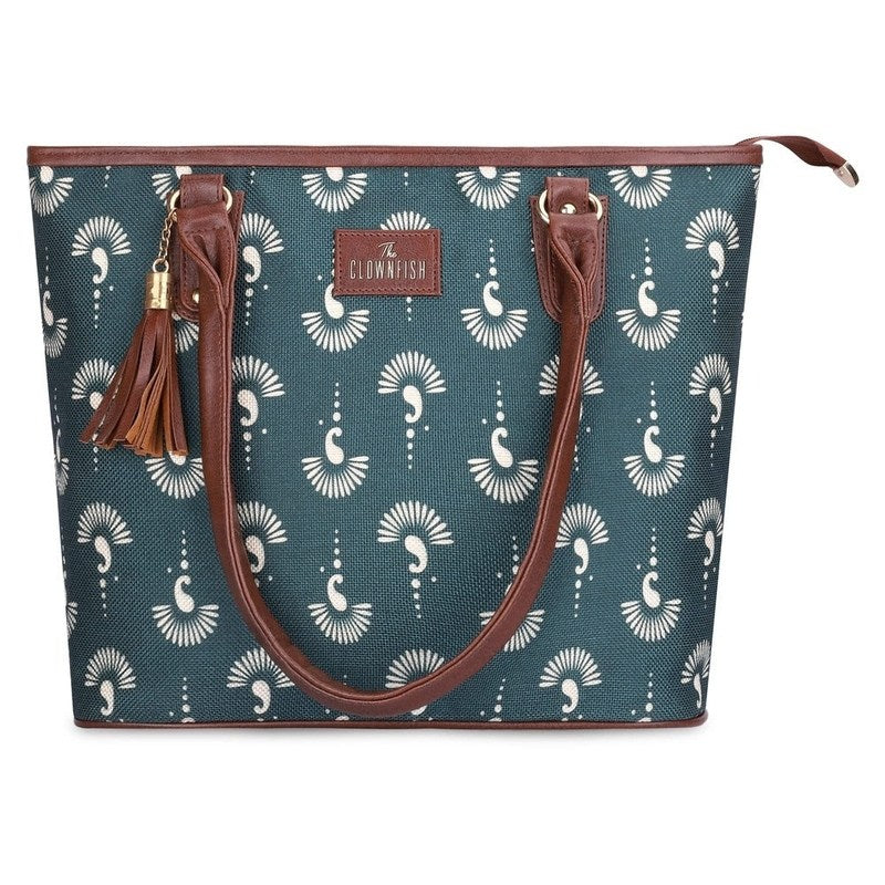 The Clownfish Percy Printed Handicraft Fabric Handbag for Women Office Bag Ladies Shoulder Bag Tote for Women College Girls (Slate Grey)