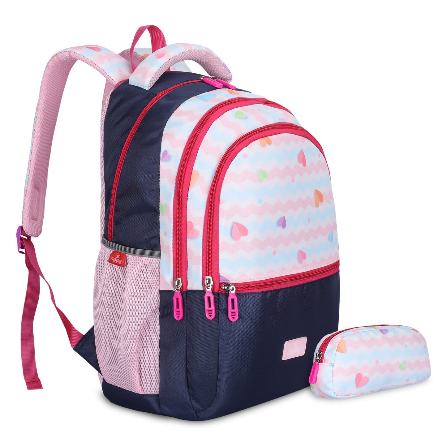 The Clownfish Edutrek Series Printed Polyester 36 L School Backpack with Pencil/Stationery Pouch School Bag Front Zip Pocket Daypack Picnic Bag For School Going Boys & Girls Age-10+ years (Blush Pink)