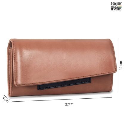 THE CLOWNFISH Gracy Collection Womens Wallet Clutch Ladies Purse with multiple card slots (Apricot)