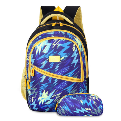 THE CLOWNFISH Brainbox Series Printed Polyester 30 L School Backpack With Pencil/Front Cross Zip Pocket Daypack Picnic Bag For School Going Boys & Girls Age 8-10 Years (Light Blue)