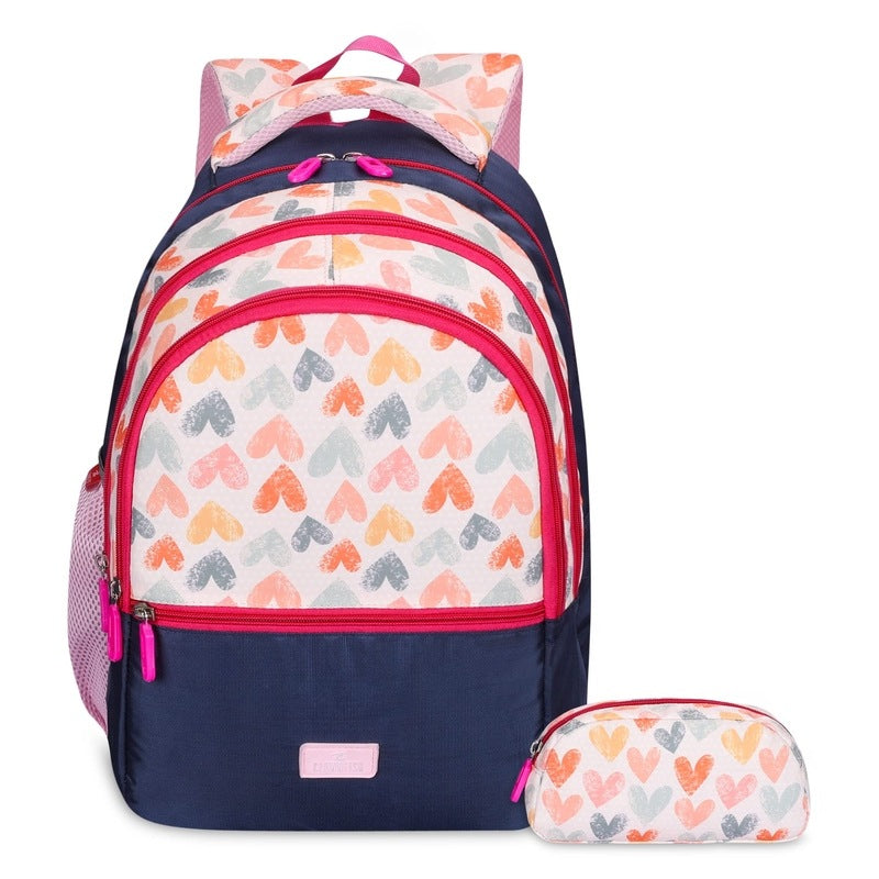 The Clownfish Edutrek Series Printed Polyester 36 L School Backpack with Pencil/Stationery Pouch School Bag Front Zip Pocket Daypack Picnic Bag For School Going Boys & Girls Age-10+ years (Light Pink)