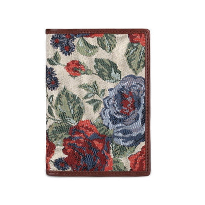 THE CLOWNFISH Glamour Fold Series Tapestry Fabric & Faux Leather Unisex Passport Wallet Travel Document Organizer (Red-Floral)