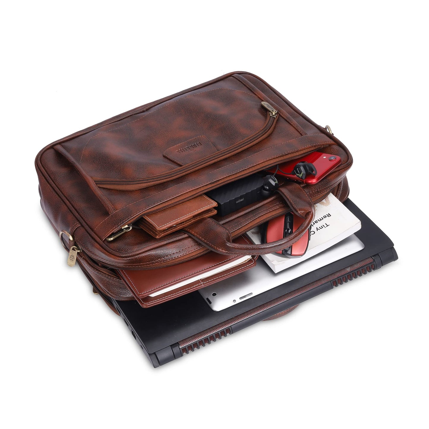 THE CLOWNFISH Unisex-Adult 11 Litre Faux Leather 15.6 Inch Laptop Messenger Bag Briefcase (Tan)