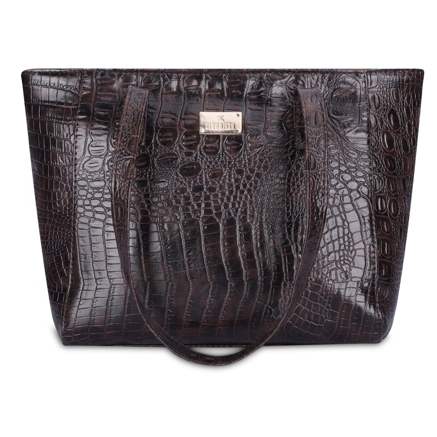 THE CLOWNFISH Valentine Faux Leather Handbag for Women Office Bag Ladies Shoulder Bag Tote for Women College Girls (Dark Brown-Crocodile Texture)