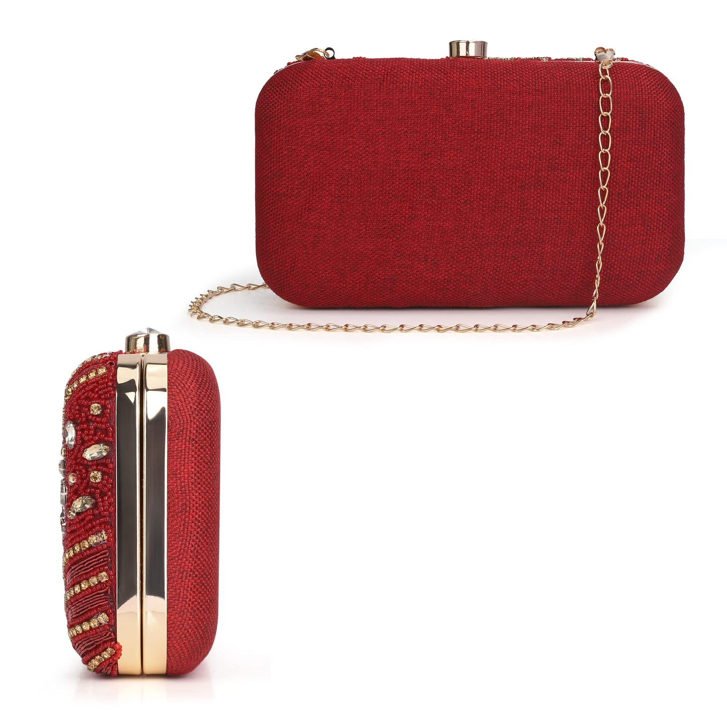 THE CLOWNFISH Emerald Collection Womens Party Clutch Ladies Wallet Evening Bag with Fashionable Round Corners Beads Work Floral Design (Maroon)